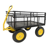 Steel Garden Cart, Heavy Duty 1400 Lbs Capacity, With Removable Mesh Sides To Convert Into Flatbed, Utility Metal Wagon With 2-In-1 Handle And 16 In Tires, Perfect For Garden, Farm, Yard - Black