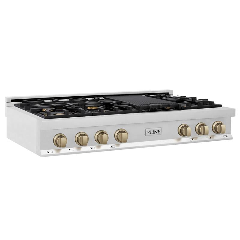 ZLINE Autograph Edition 48 in. Porcelain Rangetop with 7 Gas Burners in Stainless Steel with Accents (RTZ-48) [Color: Champagne Bronze] - (RTZ48CB)