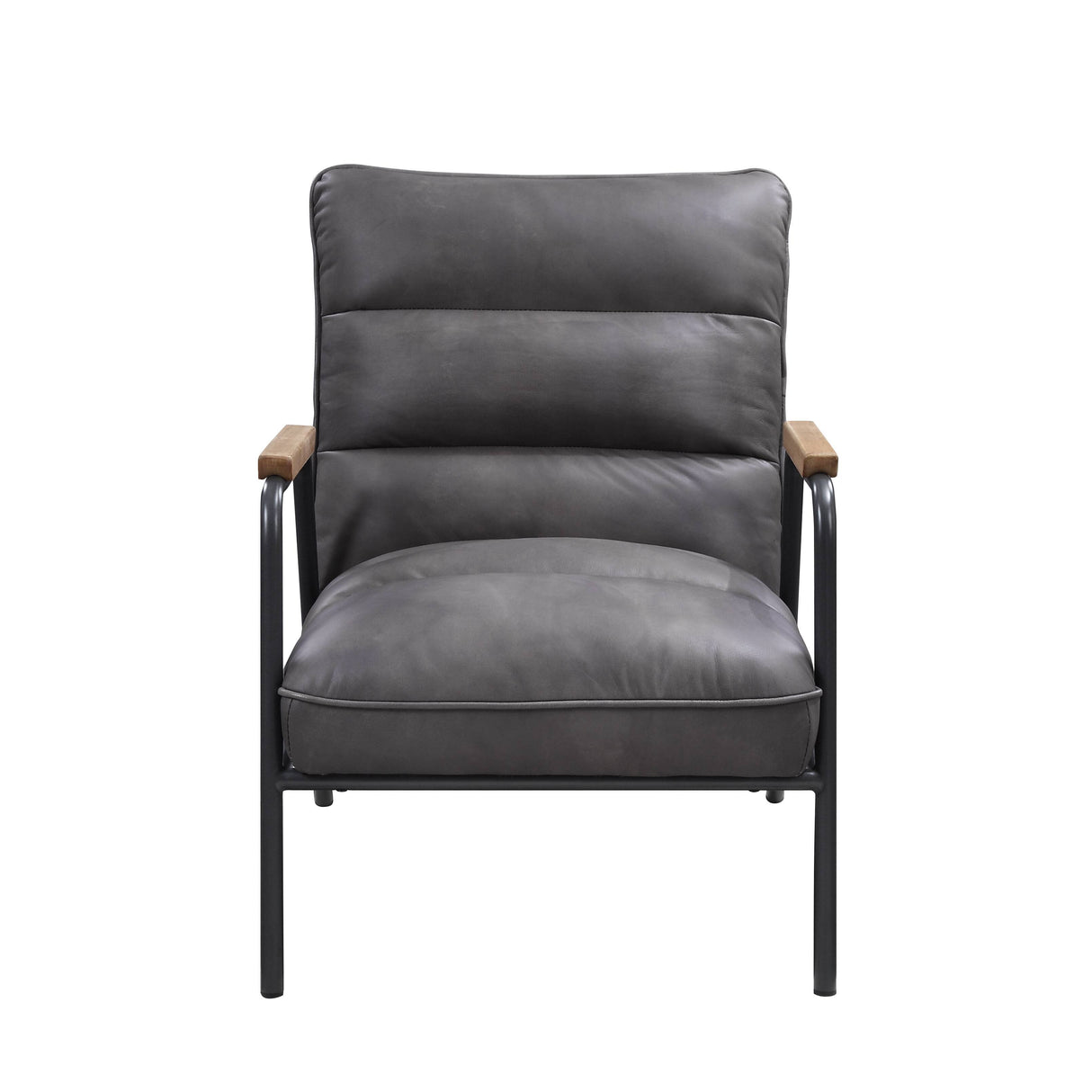 Nignu - Top Grain Leather Matt Iron Accent Chair - Gray