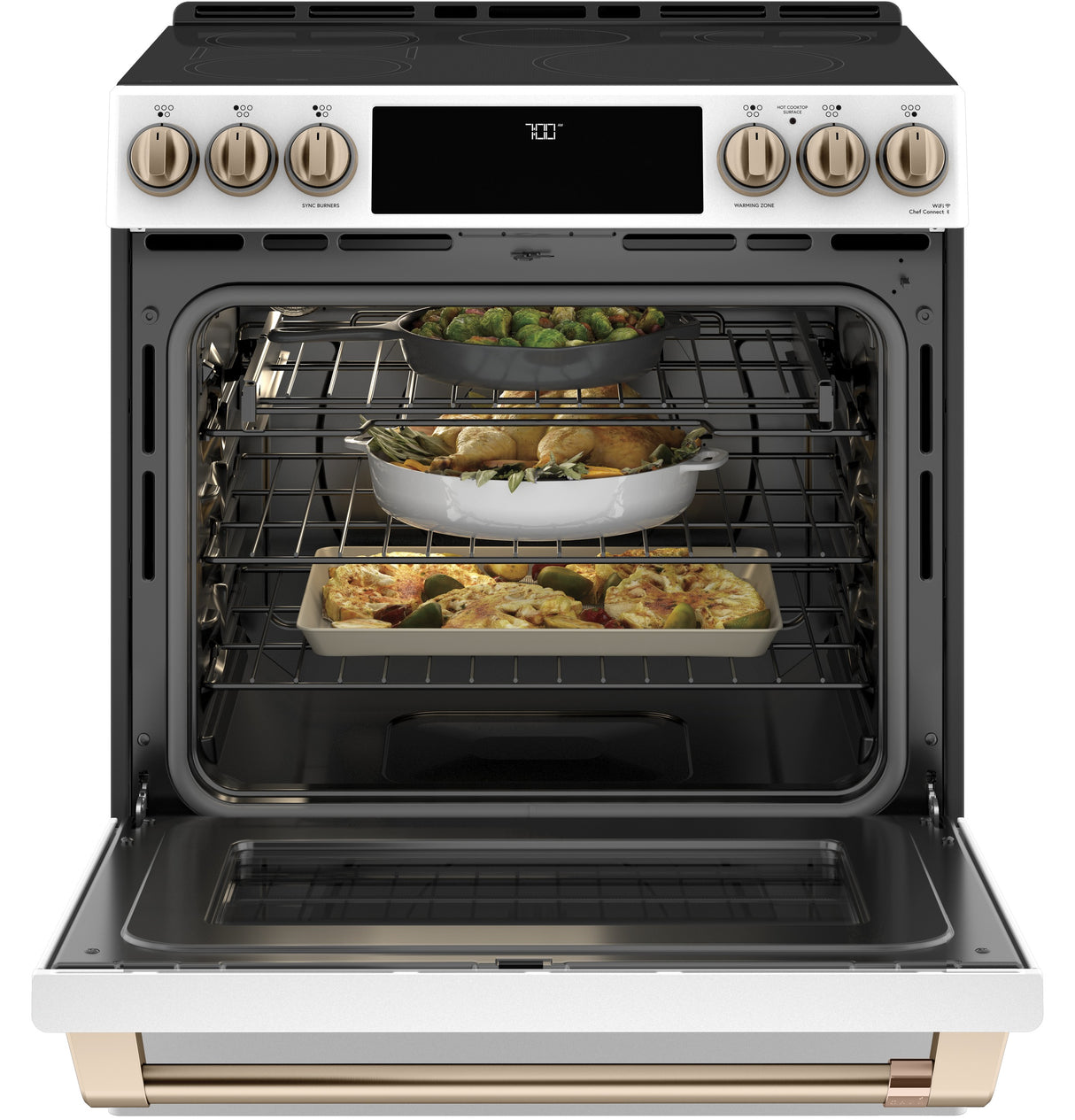 Caf(eback)(TM) 30" Smart Slide-In, Front-Control, Radiant and Convection Range - (CES700P4MW2)