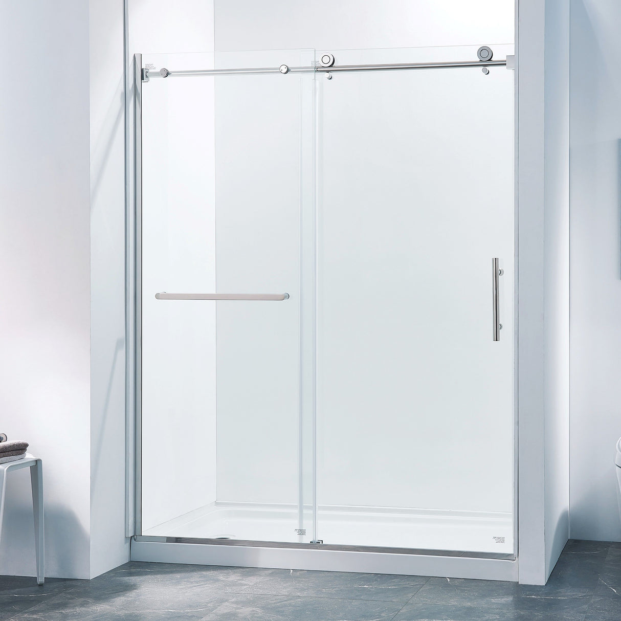 Semi-Frame Single Sliding Shower Door, 304 Stainless Steel, 5 / 16" (8Mm) Thick Sgcc Tempered Clear Glass