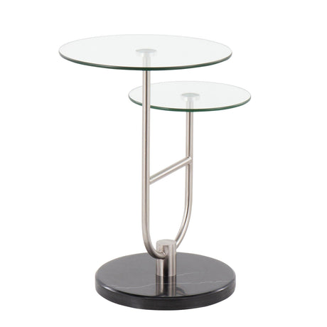 Trombone - Glam Side Table - Black Marble, Nickel And Clear Glass