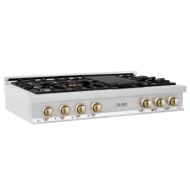 ZLINE Autograph Edition 48 in. Porcelain Rangetop with 7 Gas Burners in Stainless Steel with Accents (RTZ-48) [Color: Gold] - (RTZ48G)