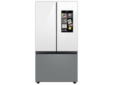 Bespoke 3-Door French Door Refrigerator (30 cu. ft.) - with Top Left and Family Hub(TM) Panel in White Glass - and Matte Grey Glass Bottom Door Panel - (RF30BB69006MAA)