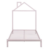 Twin Size Metal Platform Bed With House-Shaped Headboard Design