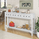 Rustic Entryway Console Table Long Sofa Table With Two Different Size Drawers And Bottom Shelf For Storage