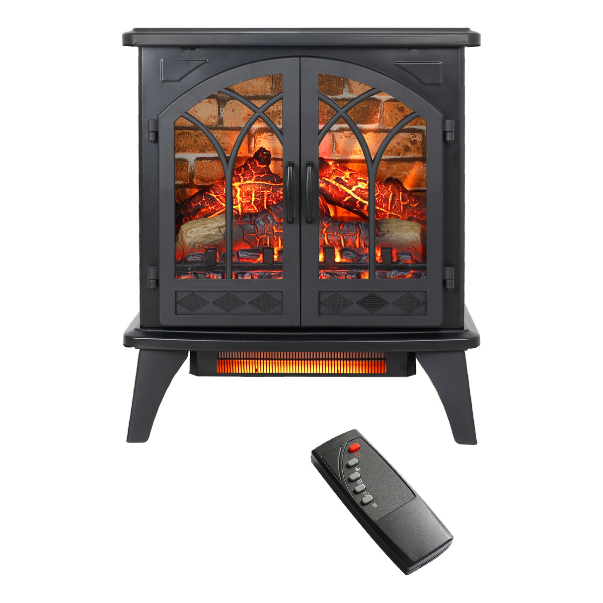 3D Flame Electric Infrared Quartz Fireplace Stove With Remote Control - Antique Black