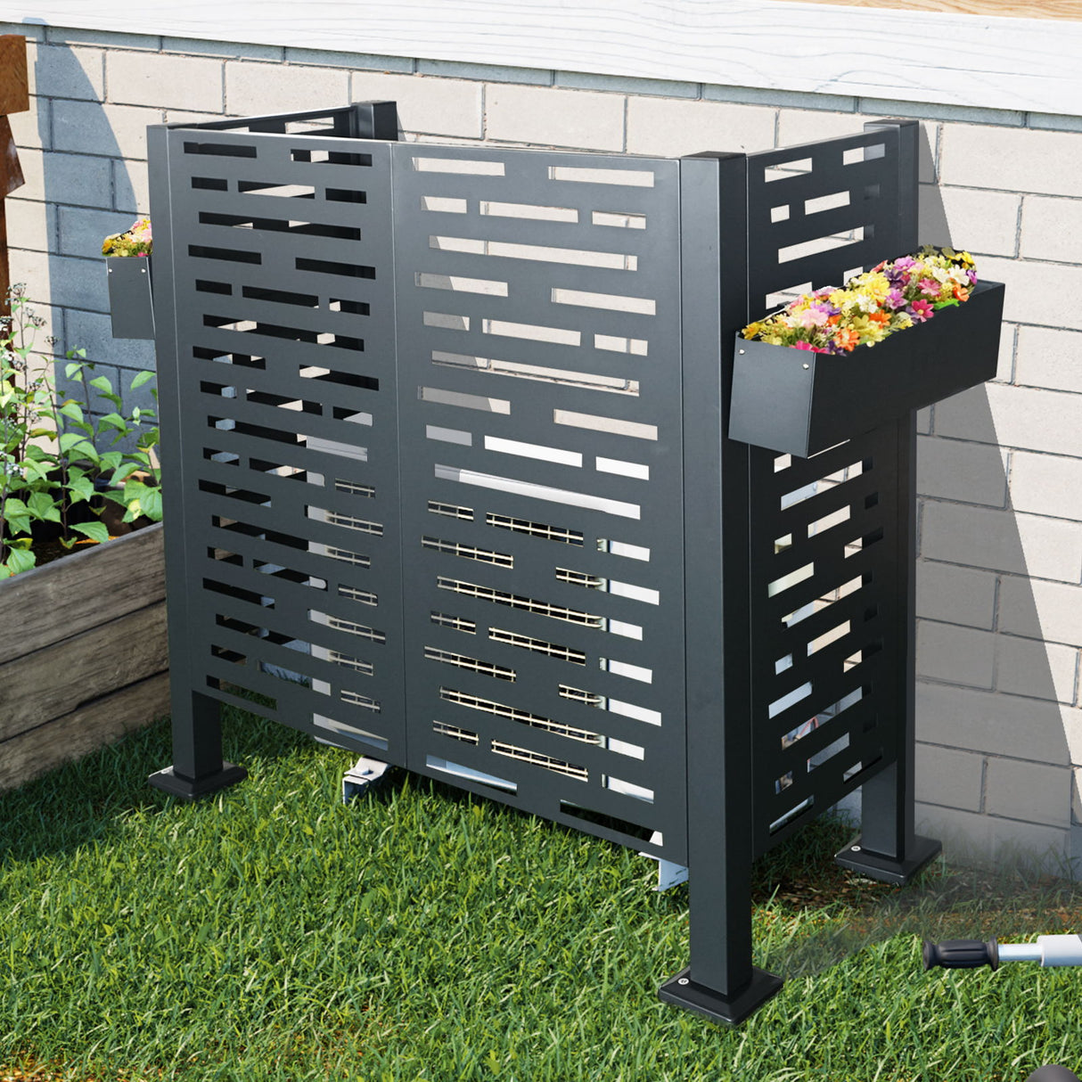 Air Conditioner Fence For Outdoor Units, Metal Privacy Fence Cover, Perfect To Conceal Air Conditioning Units, 3 Fence Panel - Charcoal