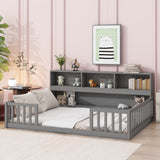 Floor Bed With Side Bookcase, Shelves, Guardrails