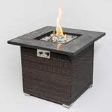 30" Outdoor Fire Table Propane Gas Fire Pit Table With Lid Gas Fire Pit Table With Glass Rocks And Rain Cover - Espresso