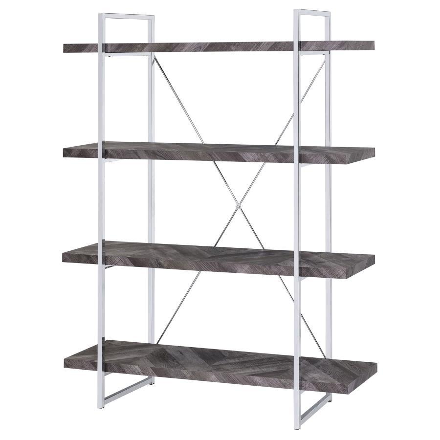 Grimma - 4-Shelf Bookcase - Rustic Gray Herringbone