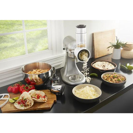 Value Bundle Artisan Series 5 Quart Tilt-Head Stand Mixer With Fresh Prep Slicer/Shredder Attachment - Contour Silver