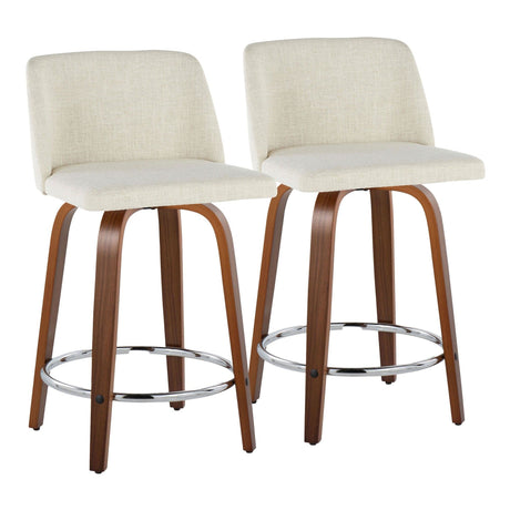 Toriano - 24" Fixed-Height Counter Stool (Set of 2) - Walnut & Chrome Round Base