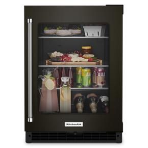 24" Undercounter Refrigerator With Glass Door And Shelves With Metallic Accents And PrintShield Finish