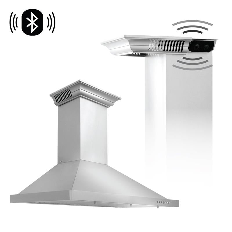 ZLINE CrownSound Ducted Vent Wall Mount Range Hood in Stainless Steel with Built-in Bluetooth Speakers (KBCRN-BT) - (KBCRNBT30)