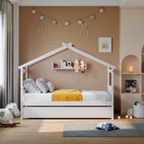 Wooden House Bed With Twin Size Trundle