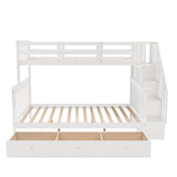 Twin Over Full Stairway Bunk Bed With Drawer, Storage And Guard Rail For Bedroom, Dorm, For Adults