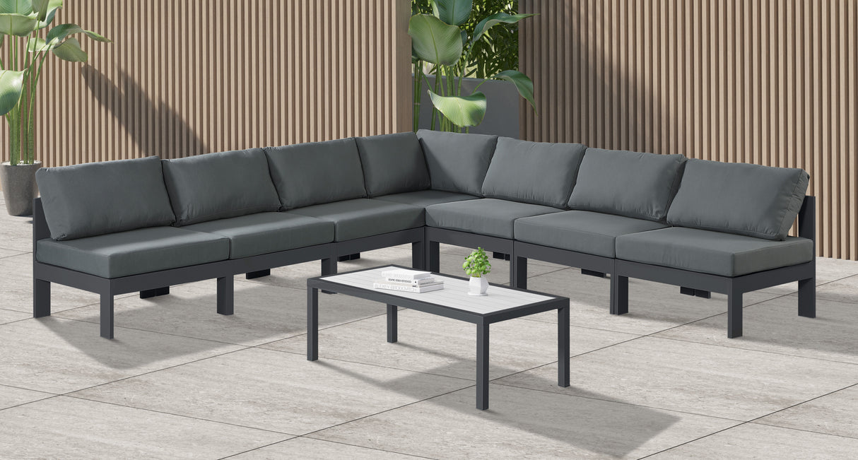 Nizuc - Outdoor Patio Modular Sectional 7 Piece - Gray Dark - Fabric - Modern & Contemporary