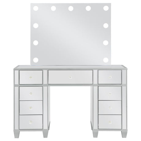 Allora - 9-Drawer Mirrored Storage Vanity Set With Hollywood Lighting - Metallic