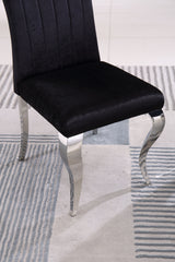 Modern Velvet Dining Chairs (Set of 2), Upholstered Accent Armless Chairs With Stripe Backrest - Black / Silver