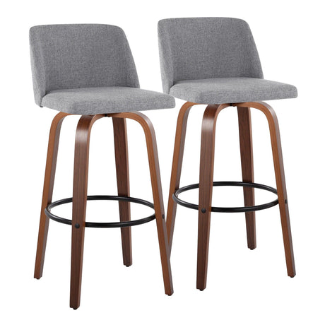 Toriano - 30" Faux Leather Fixed-Height Barstool (Set of 2) - Walnut & Chrome Base