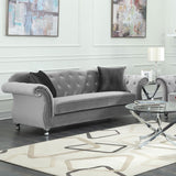 Frostine - Upholstered Rolled Arm Tufted Sofa - Silver