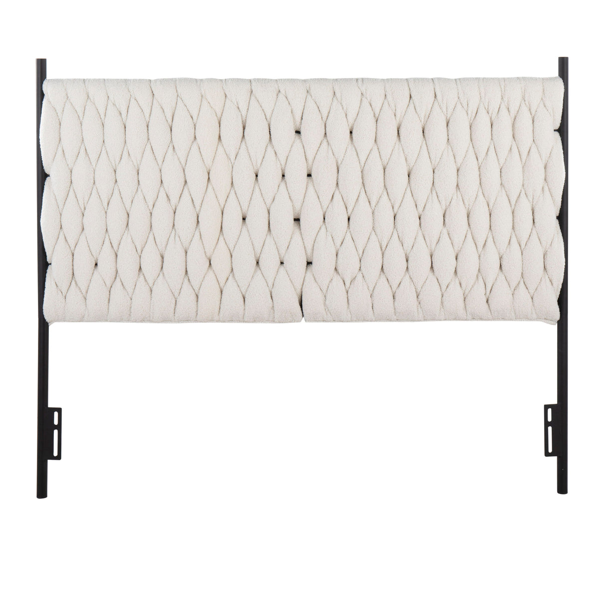 Matisse - Braided Queen Size Headboard - Black Metal And Cream Sherpa Fabric