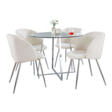 Dakota - Cosmo Dining Set - White Steel With White Wood Tabletop And Natural Bamboo With Cream Fabric (Set of 5)