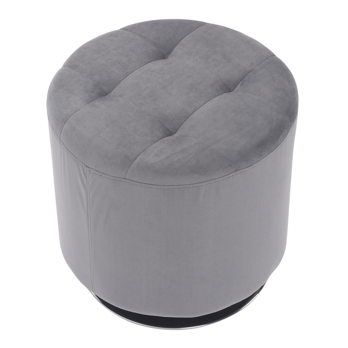 Mason - Round Swivel 17" Ottoman - Chrome Metal And Silver Velvet