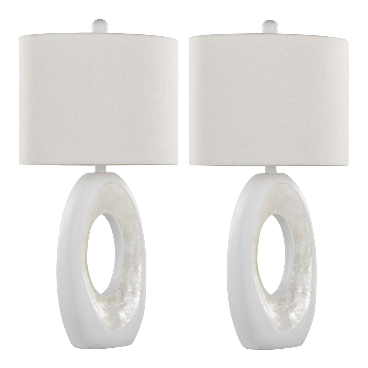 Pearl - 29" Polyresin Table Lamp - Matte White Poly, Natural Shell And White Linen Shade from Grandview Gallery (Set of 2)