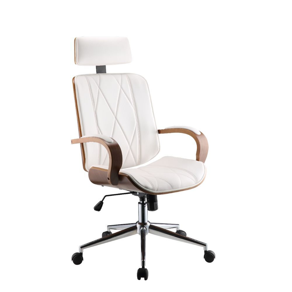 Yoselin - Office Chair - White PU & Walnut