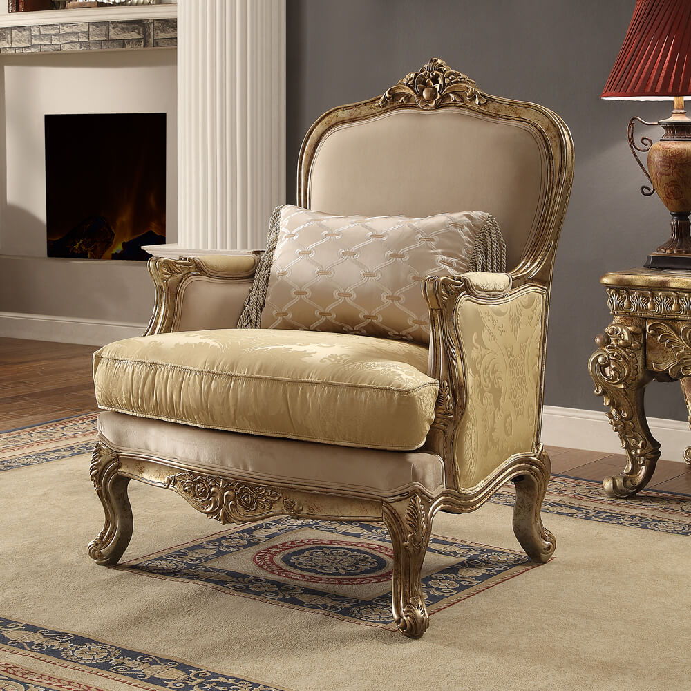 HD-2626 - 3 Piece Sofa Set - Gold With Rust Highlights