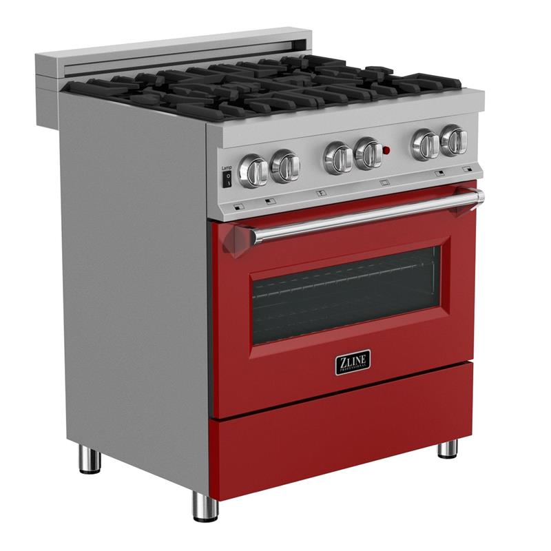 ZLINE 30 in. 4.0 cu. ft. Dual Fuel Range with Gas Stove and Electric Oven in All DuraSnow Stainless Steel with Color Door Options (RAS-SN-30) [Color: Red Matte] - (RASRM30)