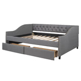 Full Size Upholstered Daybed With Two Drawers, Wood Slat Support