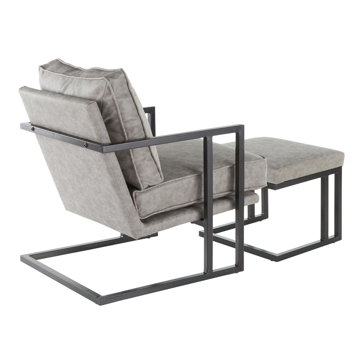 Roman - Lounge Chair And Ottoman - Black Metal And Gray Faux Leather