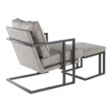 Roman - Lounge Chair And Ottoman - Black Metal And Gray Faux Leather