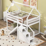 Twin Over Twin House Loft Or Bunk Bed With Slide And Staircase