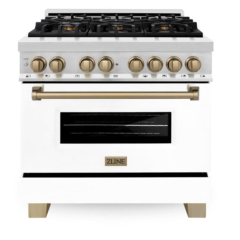 ZLINE Autograph Edition 36" 4.6 cu. ft. Dual Fuel Range with Gas Stove and Electric Oven in Stainless Steel with White Matte Door and Accents (RAZ-WM-36) [Color: Matte Black] - (RAZWM36MB)