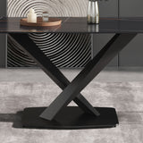 63" Artificial Stone Black Curved Black Metal Leg Dining Table - Black