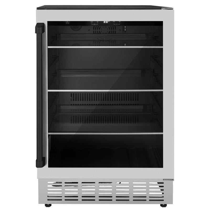 ZLINE 24" Autograph Edition 154 Can Beverage Cooler Fridge with Adjustable Shelves in Stainless Steel with Matte Black Accents (RBVZ-US-24-MB) - (RBVZUS24MB)