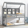 House Loft Bed With Guardrails, Semi-Enclosed Roof, Bedside Shelves And Ladder