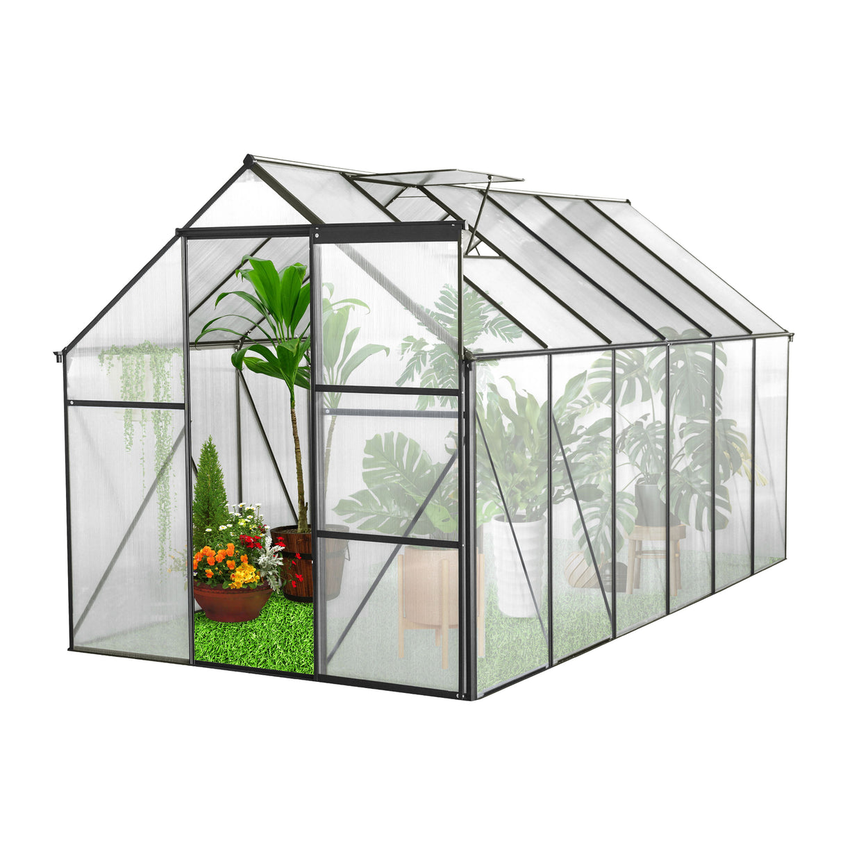 Polycarbonate Greenhouse Raised Base And Anchor Aluminum Heavy Duty Walk-In Greenhouses For Outdoor Backyard In All Season