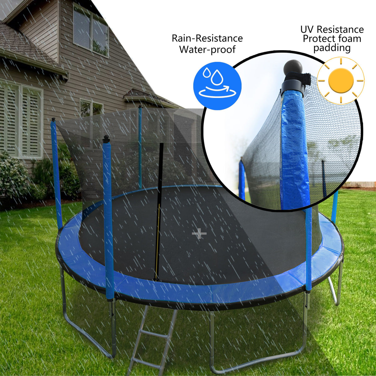 15Ft Trampoline With Basketball Hoop Inflator And Ladder (Inner Safety Enclosure)