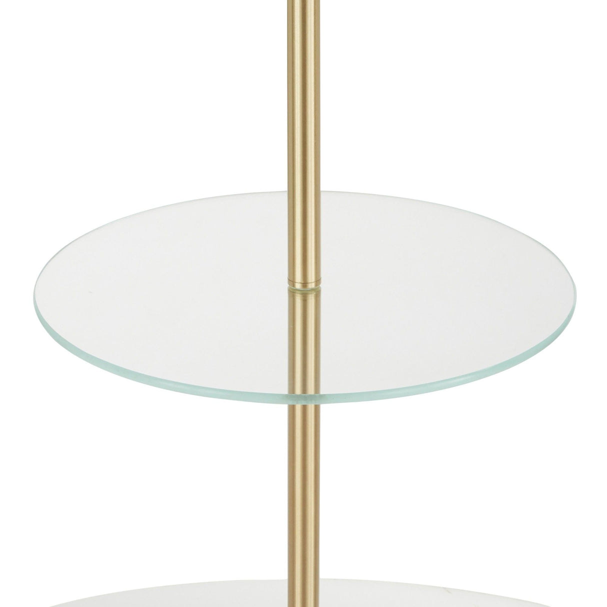 Chloe - Shelf Floor Lamp - White Marble Base, Clear Glass Shelf And White Linen Shade