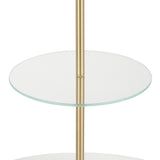 Chloe - Shelf Floor Lamp - White Marble Base, Clear Glass Shelf And White Linen Shade