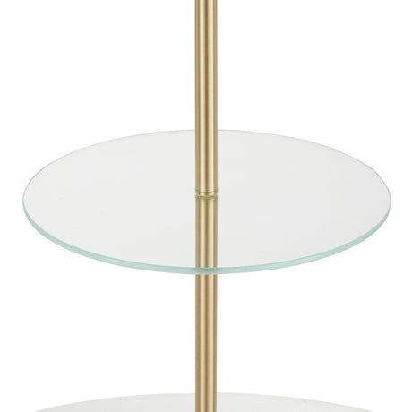 Chloe - Shelf Floor Lamp - White Marble Base, Clear Glass Shelf And White Linen Shade