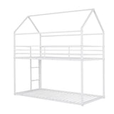 Bunk Beds For Kids Twin Over Twin, House Bunk Bed Metal Bed Frame Built-In Ladder, No Box Spring Needed