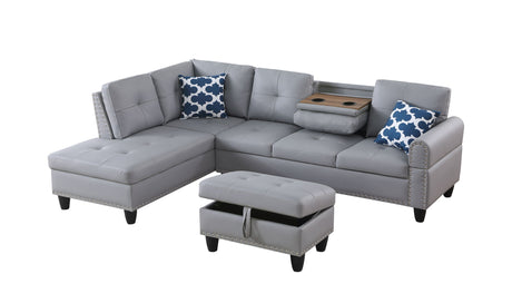 Irine - Faux Leather Sectional Sofa With Ottoman - Gray