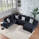 Modern U Shape Sectional Sofa, Velvet Corner Couch With Lots Of Pillows Included, Elegant And Functional Indoor Furniture For Living Room, Apartment, Office - Black