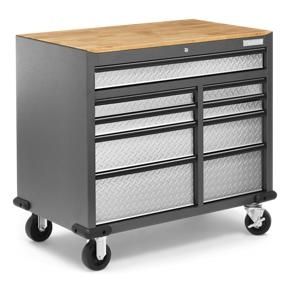 Premier 41" 9-drawer Mobile Tool Workbench With Solid Wood Top